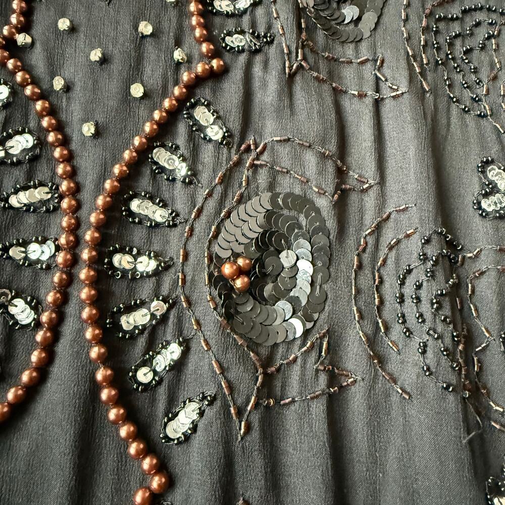 Vintage JLB Silk Black Beaded Sequin Tunic Top Size L (approx) 80's 90's Holiday - Picture 10 of 15